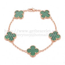 Van Cleef Arpels Alhambra Bracelet 5 Motifs Pink Gold With Malachite Mother Of Pearl
