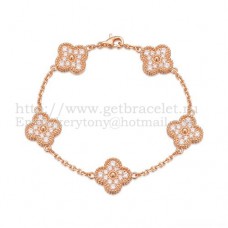 Van Cleef Arpels Alhambra Bracelet 5 Motifs Pink Gold With Round Diamonds