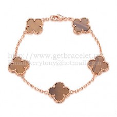 Van Cleef Arpels Alhambra Bracelet 5 Motifs Pink Gold With Tigers Eye Mother Of Pearl