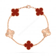 Van Cleef Arpels Alhambra Bracelet 5 Motifs Rose Gold with Carnelian