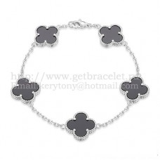 Van Cleef Arpels Alhambra Bracelet 5 Motifs White Gold With Black Agate Mother Of Pearl