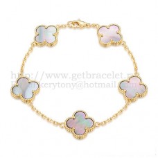 Van Cleef Arpels Alhambra Bracelet 5 Motifs Yellow Gold With Gray Mother Of Pearl