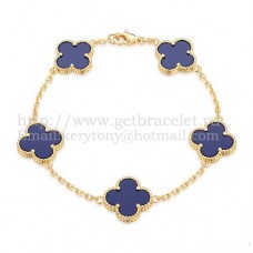 Van Cleef Arpels Alhambra Bracelet 5 Motifs Yellow Gold With Lapis Mother Of Pearl