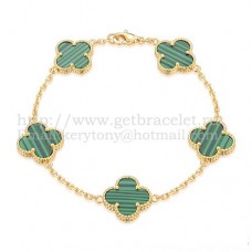 Van Cleef Arpels Alhambra Bracelet 5 Motifs Yellow Gold With Malachite Mother Of Pearl