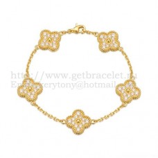 Van Cleef Arpels Alhambra Bracelet 5 Motifs Yellow Gold With Round Diamonds
