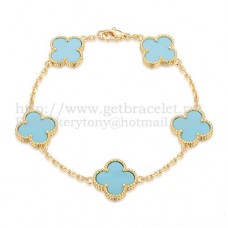 Van Cleef Arpels Alhambra Bracelet 5 Motifs Yellow Gold With Turquoise Mother Of Pearl