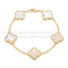 Van Cleef Arpels Alhambra Bracelet 5 Motifs Yellow Gold With White Mother Of Pearl