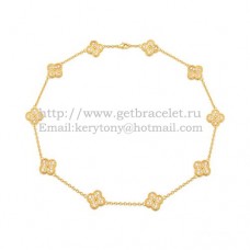 Van Cleef Arpels Alhambra Long Necklace Yellow Gold 10 Motifs With Pave Diamonds