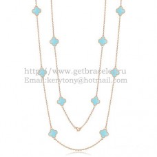 Van Cleef Arpels Alhambra Necklace Pink Gold 10 Motifs With Turquoise Mother Of Pearl