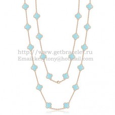 Van Cleef Arpels Alhambra Necklace Pink Gold 20 Motifs With Turquoise Mother Of Pearl