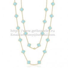 Van Cleef Arpels Alhambra Necklace Yellow Gold 20 Motifs With Turquoise Mother Of Pearl