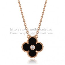 Van Cleef Arpels Alhambra Pendant Pink Gold With Black Agate Mother Of Pearl Round Diamonds