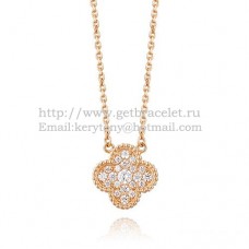 Van Cleef Arpels Alhambra Pendant Pink Gold With Diamonds