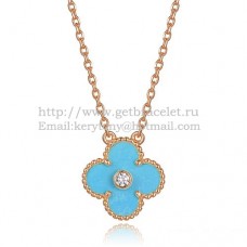 Van Cleef Arpels Alhambra Pendant Pink Gold With Turquoise Mother Of Pearl Round Diamonds