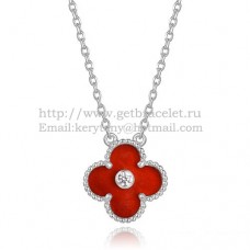 Van Cleef Arpels Alhambra Pendant White Gold With Carnelian Mother Of Pearl Round Diamonds