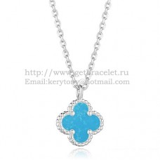 Van Cleef Arpels Sweet Alhambra Pendant White Gold With Turquoise Mother Of Pearl 9mm