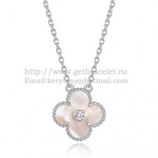 Van Cleef Arpels Alhambra Pendant White Gold With White Mother Of Pearl Round Diamonds