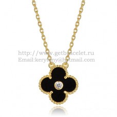 Van Cleef Arpels Alhambra Pendant Yellow Gold With Black Agate Mother Of Pearl Round Diamonds