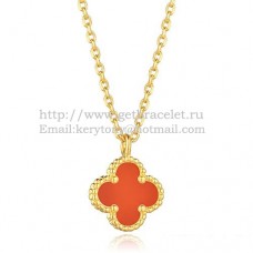 Van Cleef Arpels Sweet Alhambra Pendant Yellow Gold With Carnelian Mother Of Pearl 9mm