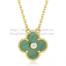 Van Cleef Arpels Alhambra Pendant Yellow Gold With Malachite Mother Of Pearl Round Diamonds