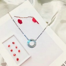 Tiffany Circle Pendant Decked Gemstones Silver/14K Yellow Gold Necklace Jewelry Valentine Gift